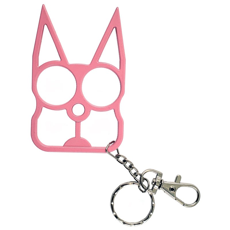 Solid Steel Cat Defense Keychain Pink