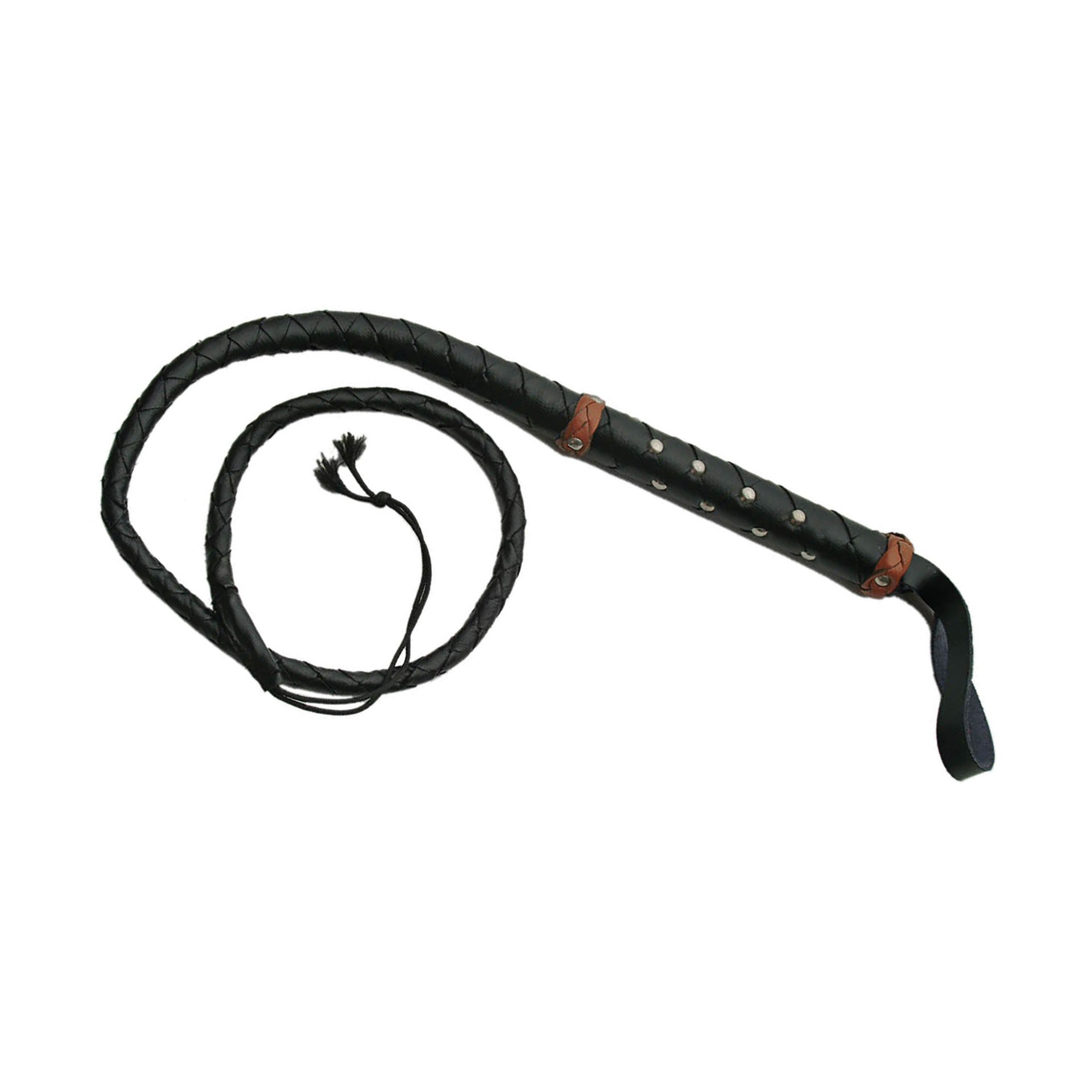 Studded Grip Arena-Ready Bullwhip - Black Leather