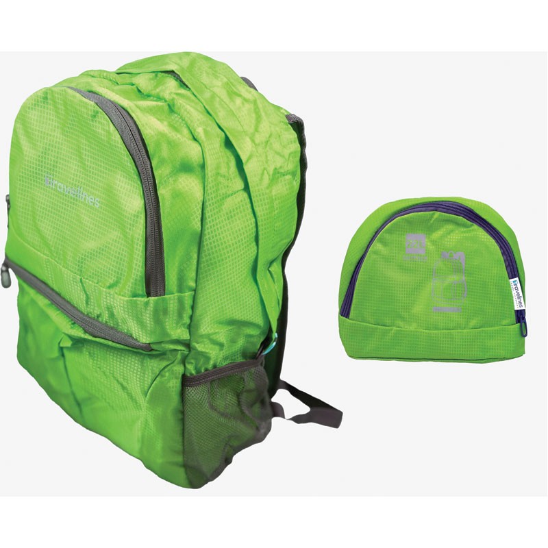 Voyager's Compact Folding Backpack - 22L Durable Polyester with Multi-Pocket Design - Green