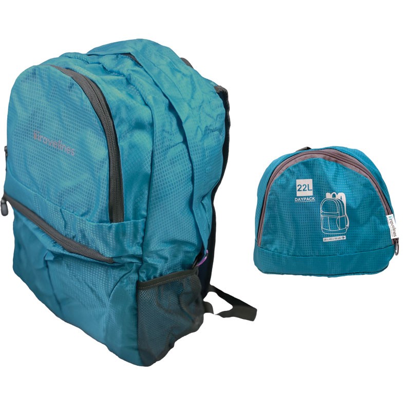 Voyager's Compact Folding Backpack - 22L Durable Polyester with Multi-Pocket Design - Teal
