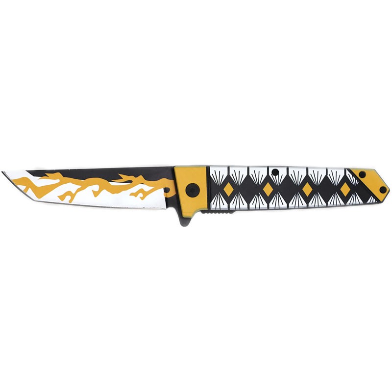 Tribal Flame Spring-Assisted Knife - Bold Design Meets Everyday Utility