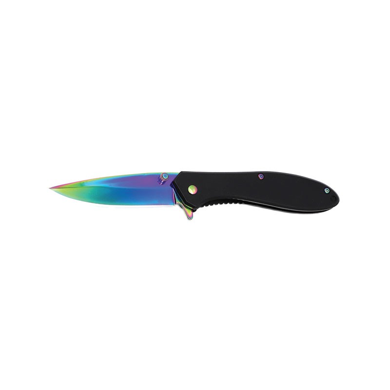 Chromatic Sleek Spring-Assisted Knife - A Symphony of Color and Craftsmanship - Rainbow/Black