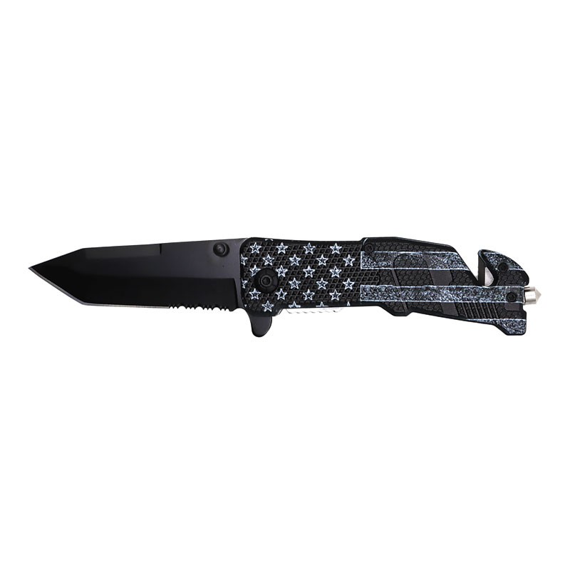 Patriot Serration Spring-Assisted Knife - Black USA Flag
