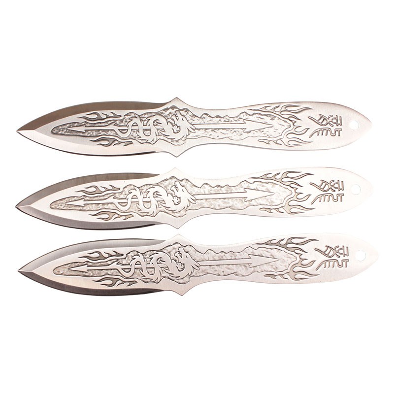 9" Silver Stainless Steel Dragon 3 Piece Throwing Knife Set