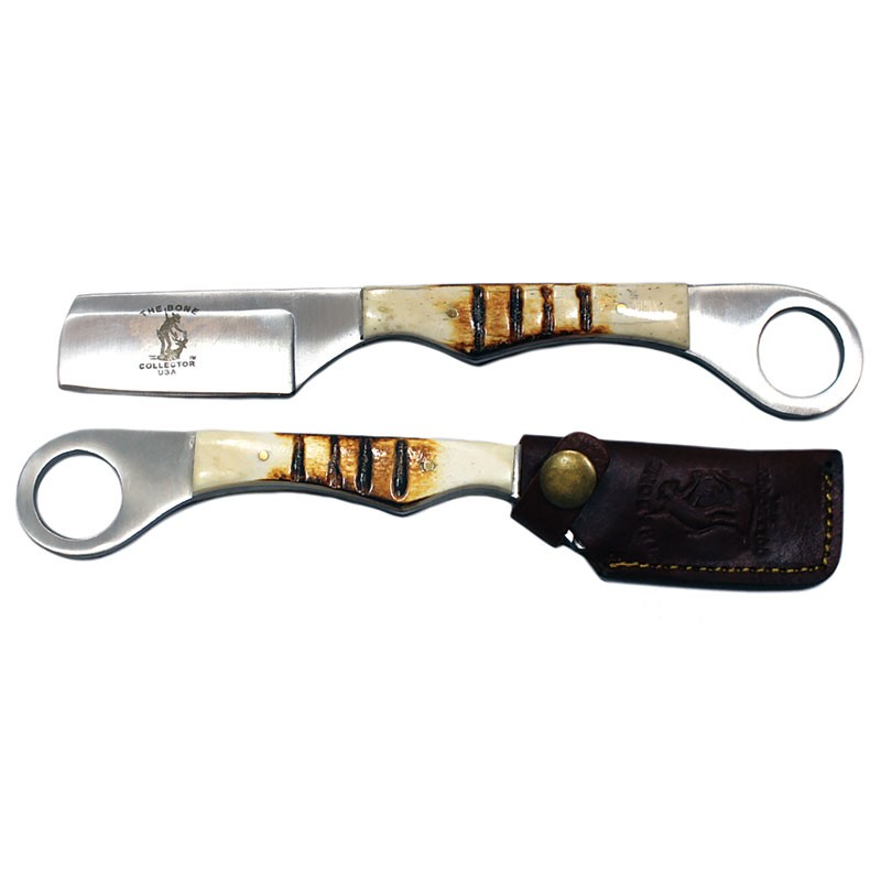 Bone Collector's Bone Handle Straight Razor with Case and Sharpening Strop