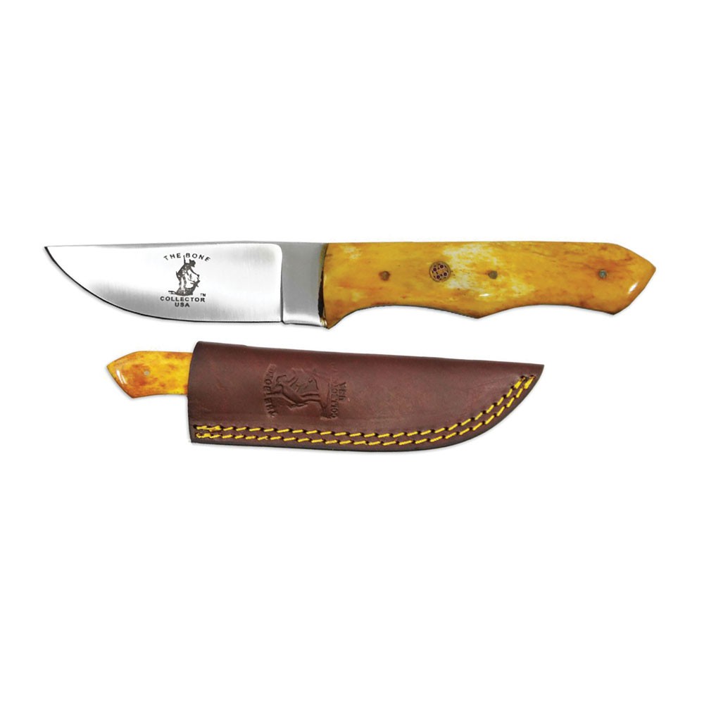 Bone Collector 8" Yellow Bovine Bone Handle Hunting Knife with Leather Sheath
