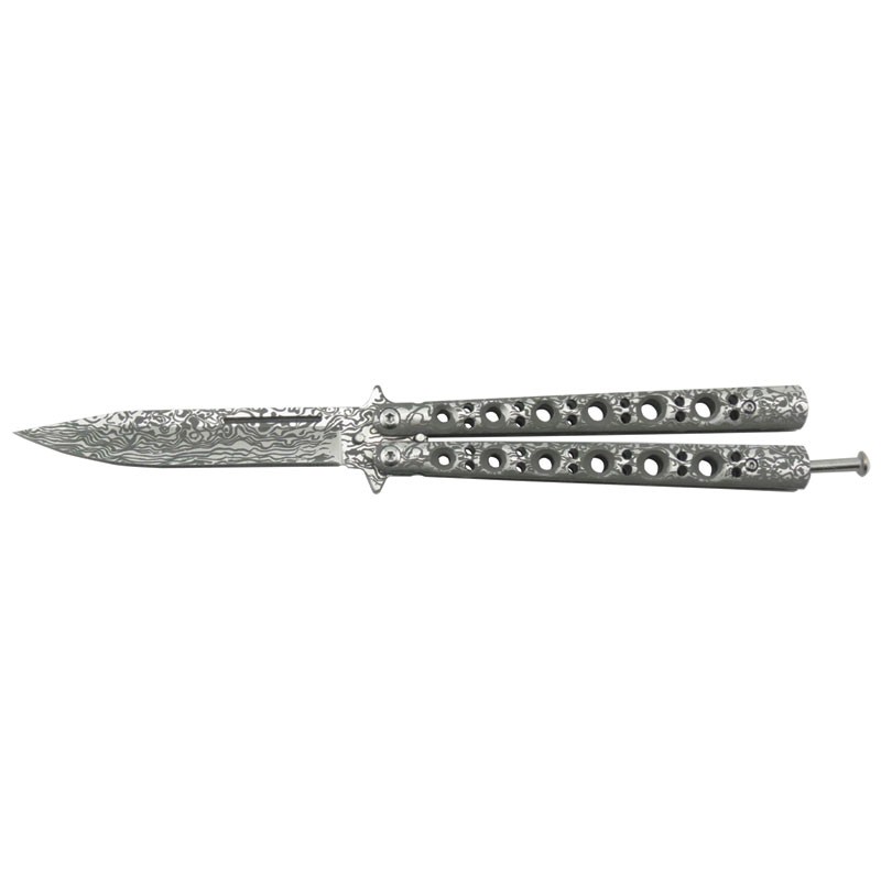 Classic 6 Hole Handle Butterfly Knife - Damascus Etch