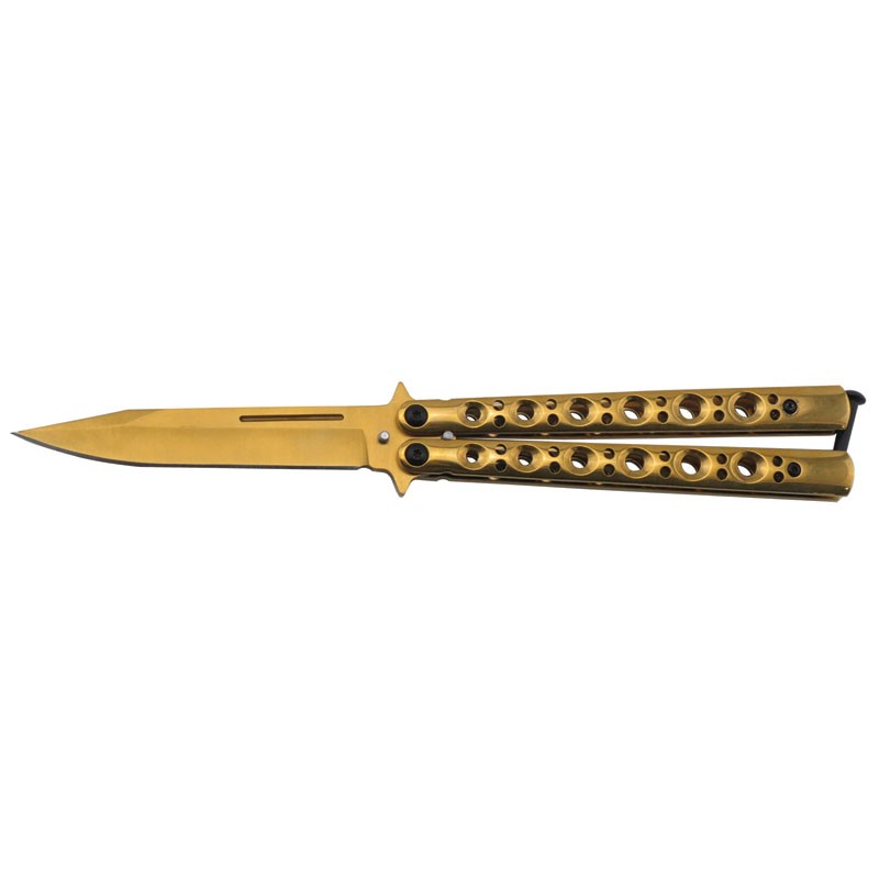 Classic 6 Hole Handle Butterfly Knife - Gold