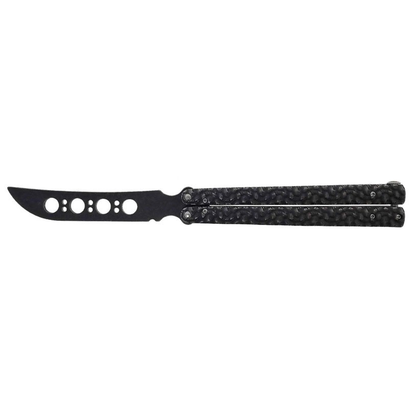 Extra Large Skull Textured Handle Training Butterfly Knife - Black