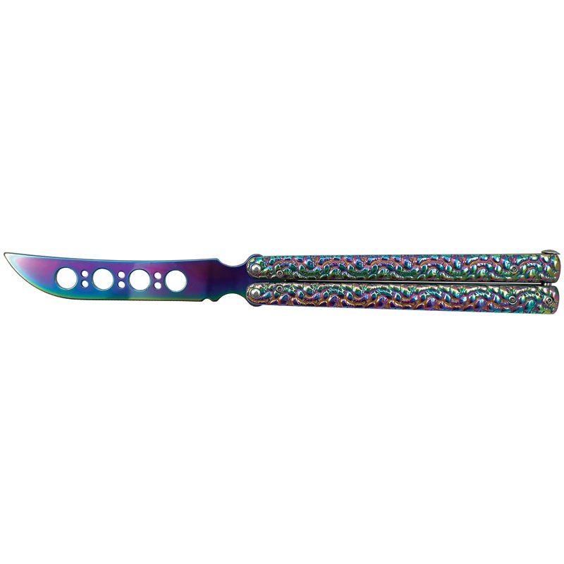 Extra Large Skull Textured Handle Training Butterfly Knife - Rainbow