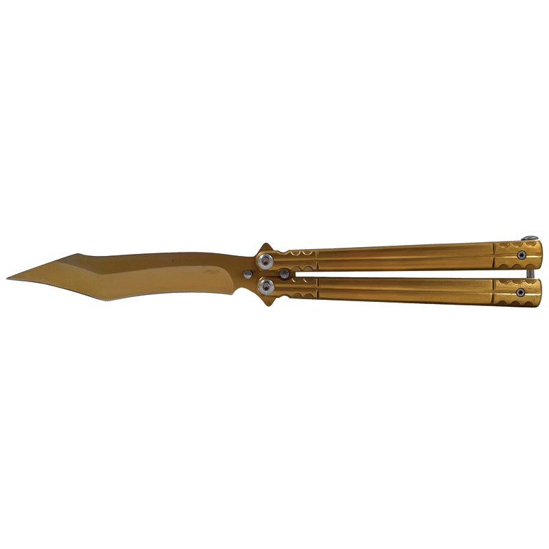 All Gold Recurve Tanto Blade Butterfly Knife