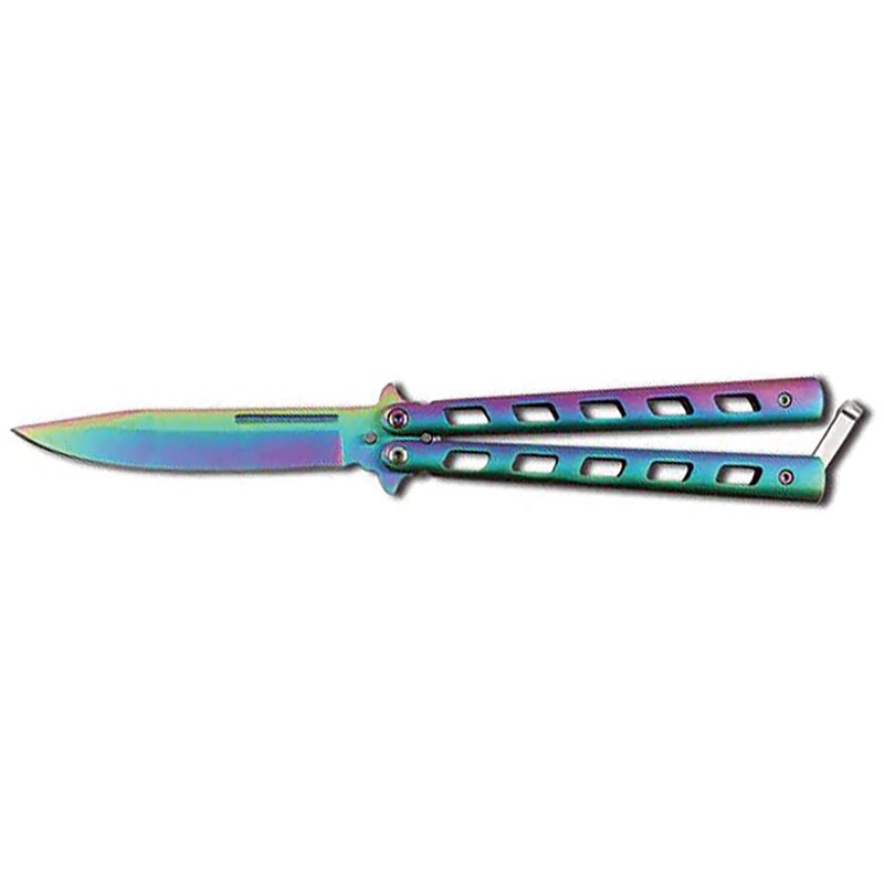 Parallelogram Hole Handle Butterfly Knife - Rainbow