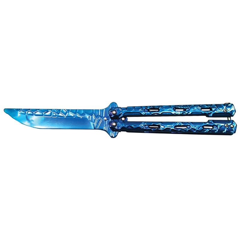 The Safe Edge Trainer: Metalliglide Textured Handle Training Butterfly Knife with Faux Edge Blade - Blue