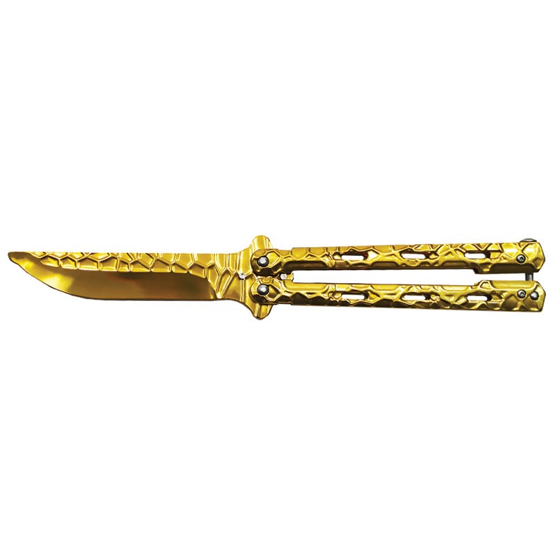 The Safe Edge Trainer: Metalliglide Textured Handle Training Butterfly Knife with Faux Edge Blade - Gold
