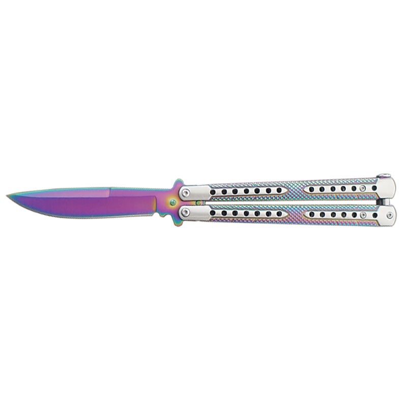 Two-Tone Titanium Coated Butterly Knife - Rainbow