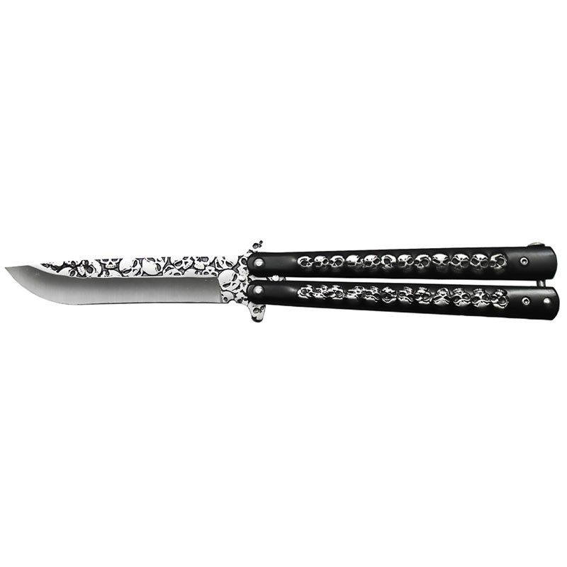 Skullstrike Specter: 3D Skull Design Training Butterfly Knife - Black