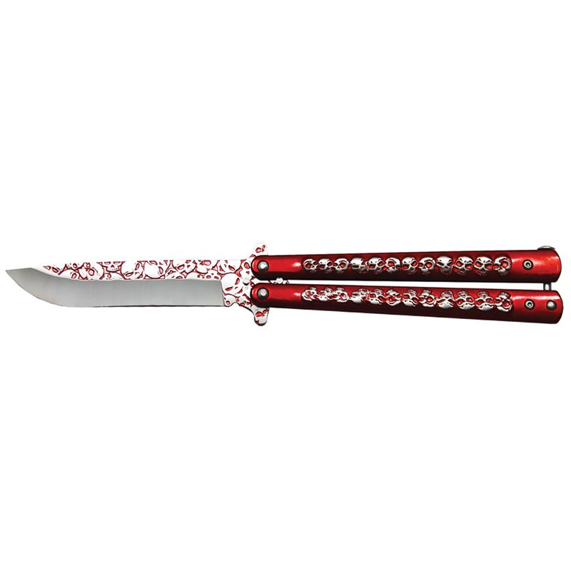 Skullstrike Specter: 3D Skull Design Training Butterfly Knife - Red