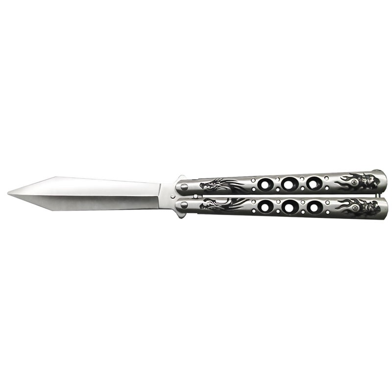 Dragonwing Dominator: XL Gladiator-Style Training Butterfly Knife with Dragon Design - Black