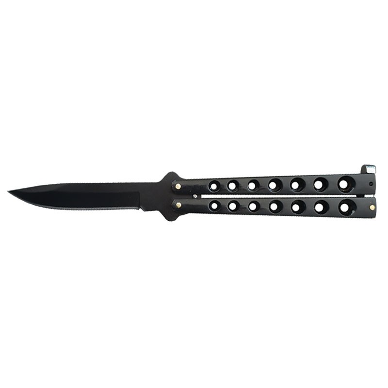 Heavy Duty Butterfly Knife with Holes - Black Blade