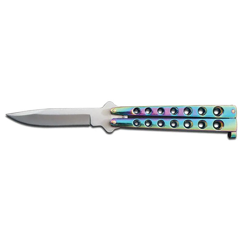 Heavy Duty Butterfly Knife with Holes - Rainbow 