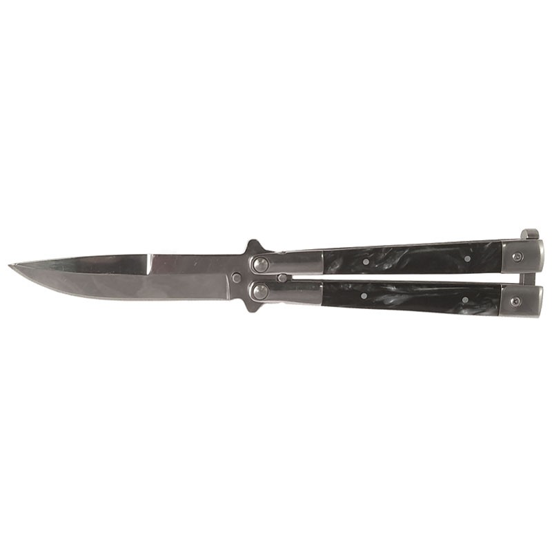 Mirror Polished Butterfly Knife - Black Pearlized Insert