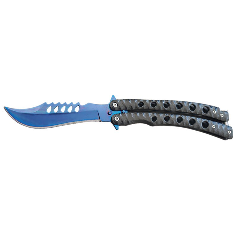 Recurve Butterfly Knife with Textured Handle - Blue