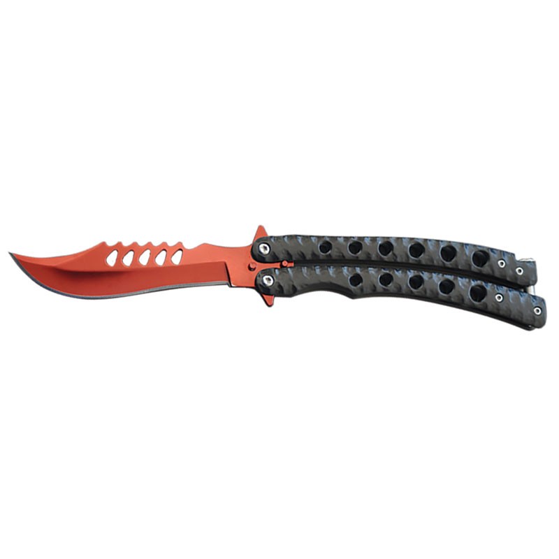 Recurve Butterfly Knife with Textured Handle - Red