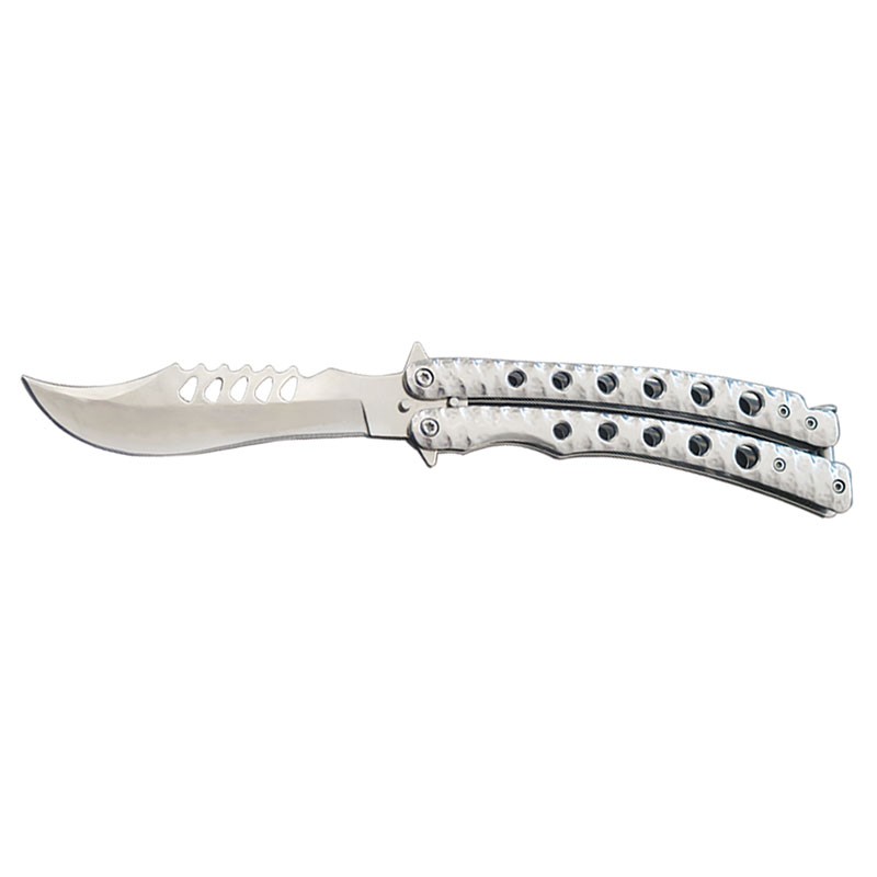 Recurve Butterfly Knife with Textured Handle - Silver