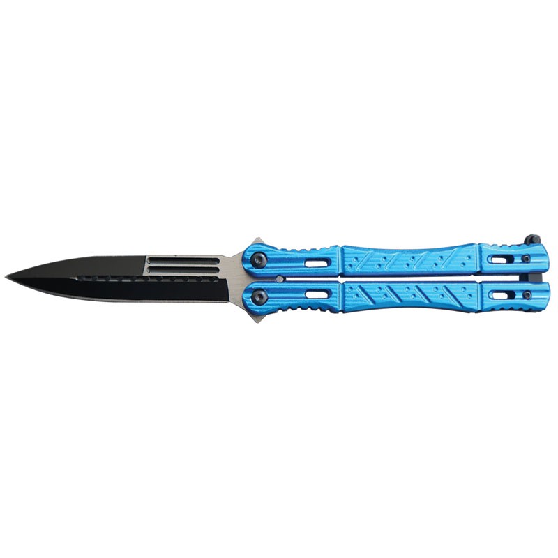 Tactical Spear Point Aluminum Handle Butterfly Knife - Blue