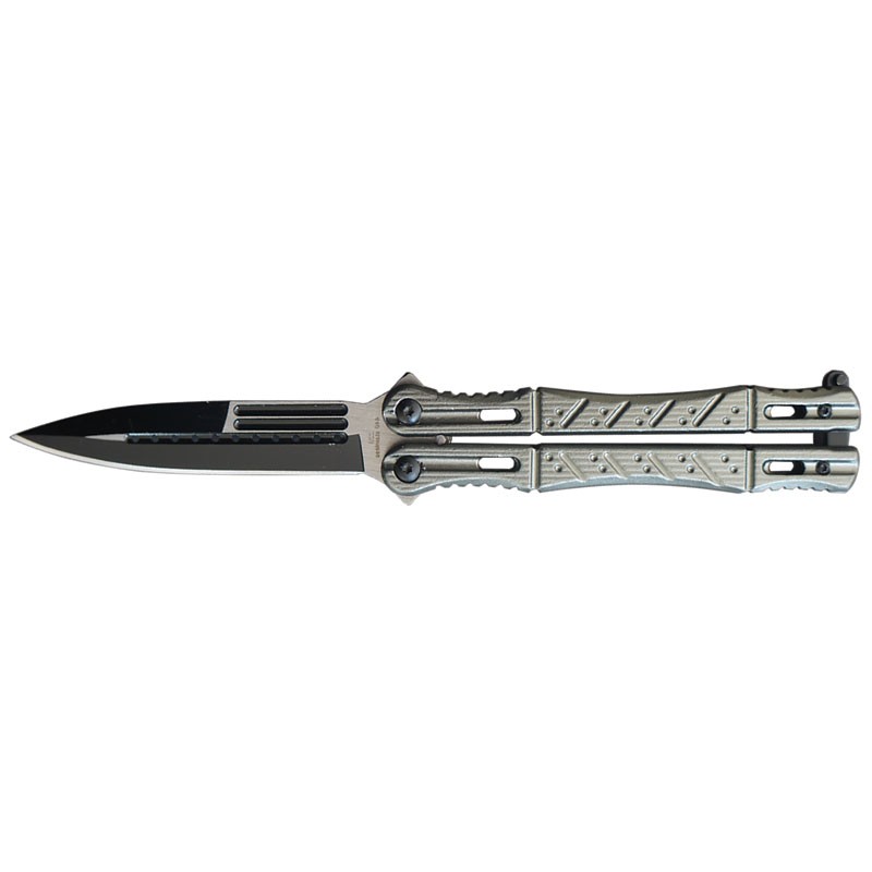 Tactical Spear Point Aluminum Handle Butterfly Knife - Gray
