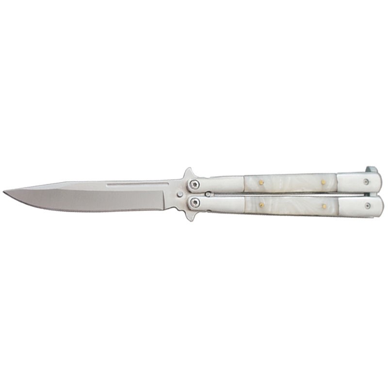 White Marbleized Handle Butterfly Knife
