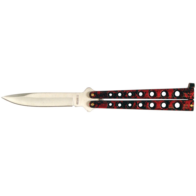 Heavy Duty Butterfly Knife with Holes - Red