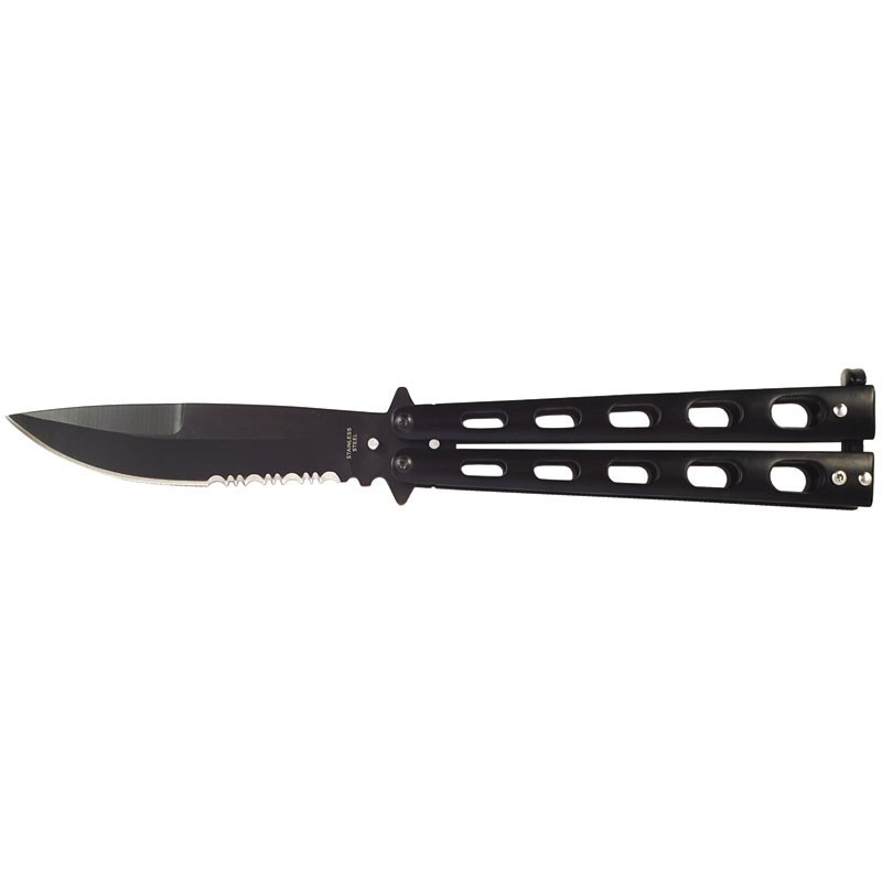 Butterfly Knife with Oval Holes Handle  - Black