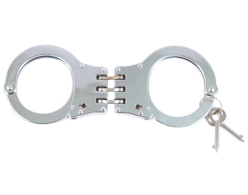 Double Lock Stainless Steel Hinged Handcuffs Silver