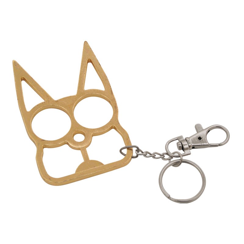 Solid Steel Cat Defense Keychain - Gold