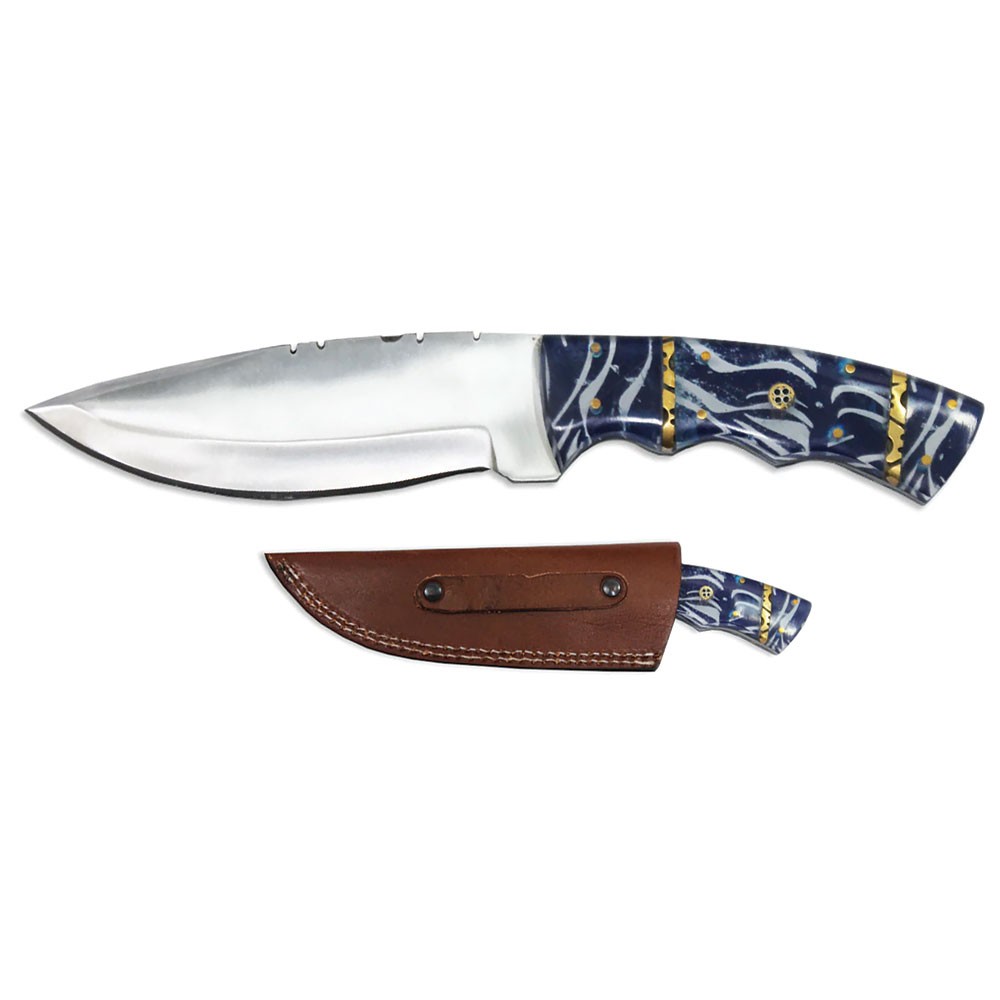 Deer Creek 10" Blue Acrylic Hunting Knife with Leather Sheath