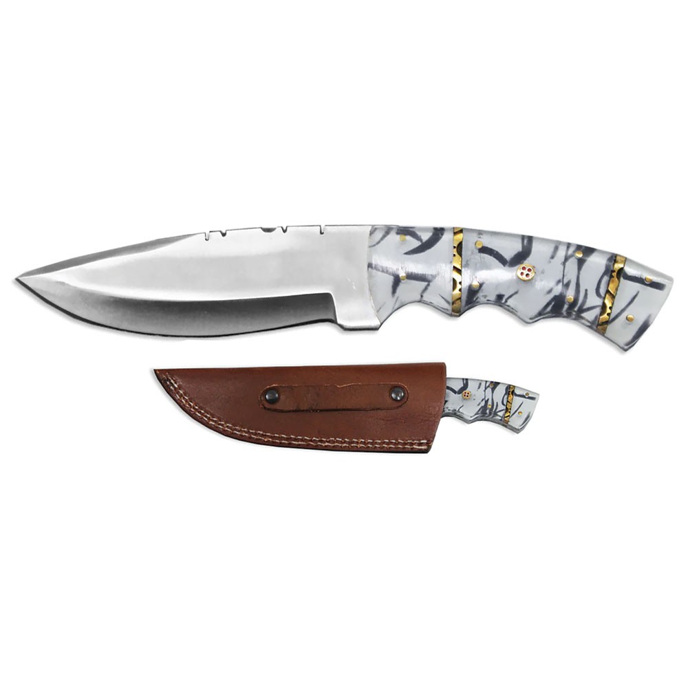 Deer Creek 10" White Acrylic Hunting Knife with Leather Sheath