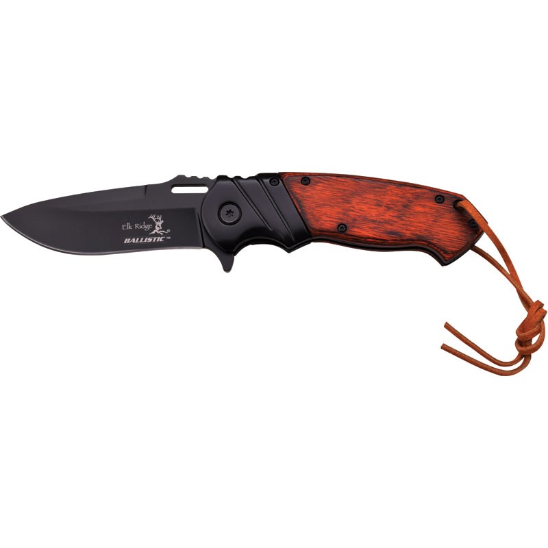 Elk Ridge ER-A003 Spring Assisted Knife - Black/Wood