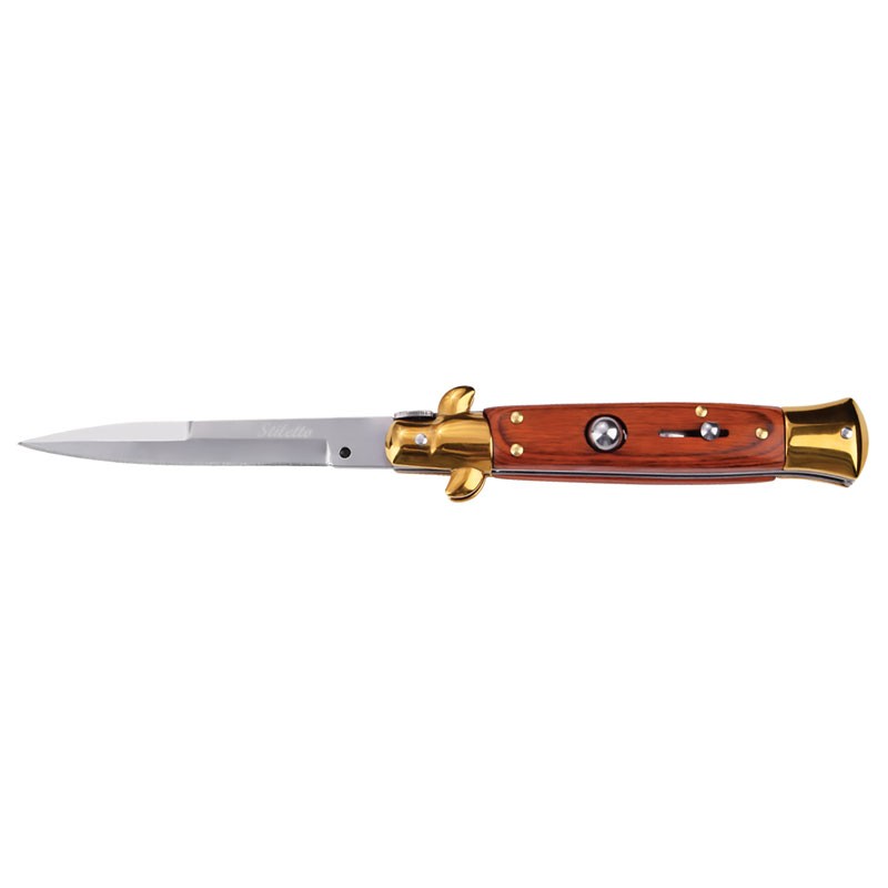 Stiletto Godfather Switchblade - Wood with Gold
