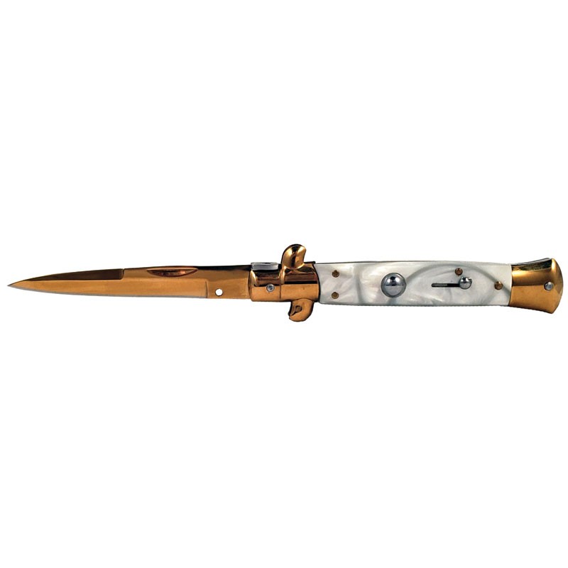 Classic Stiletto Godfather - White Marble - Gold Blade