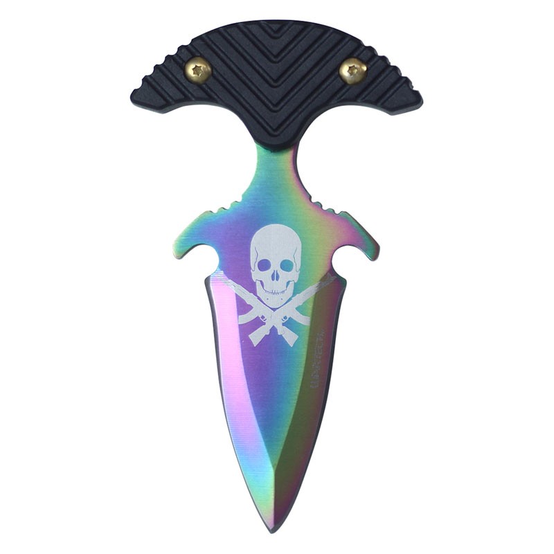 8" Push Dagger with Skull - Rainbow