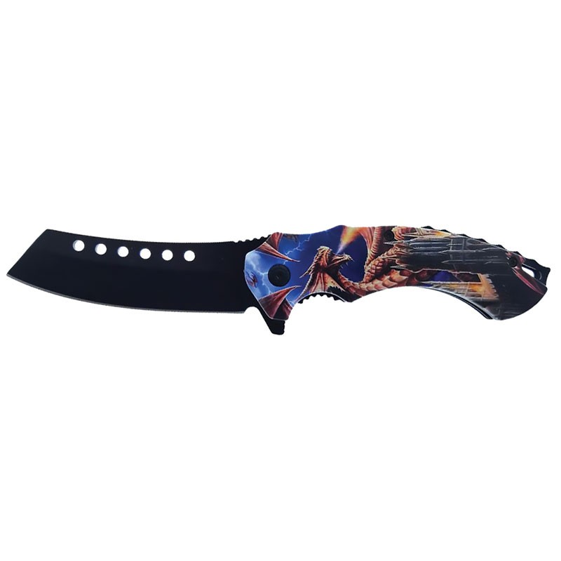 Mythic Dragon Butcher Blade Assisted Opening Folding Knife - Fire Breathing