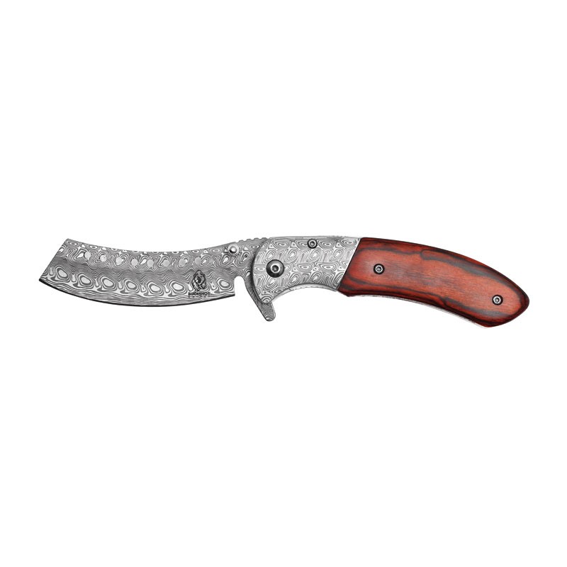 MonarchEdge Elegance Assisted Pocket Knife - Red Wood with Damascus Etch