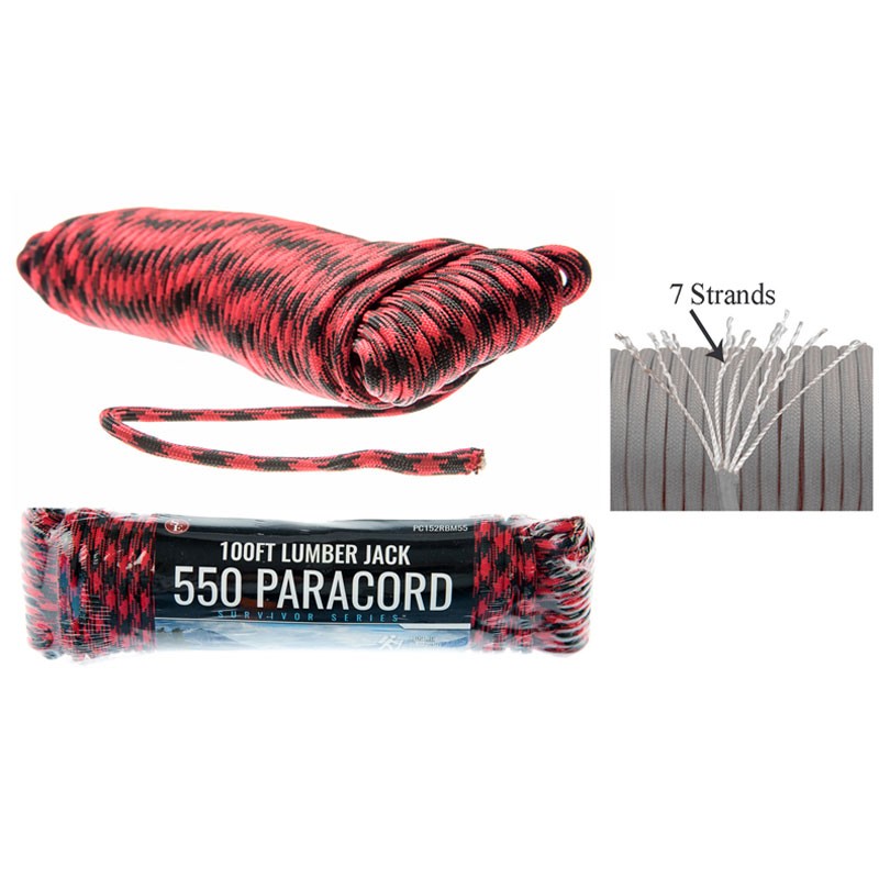 100' x 5/32" 7 strand Paracord - Pull Strength 550 LBS - Lumber Jack Camo