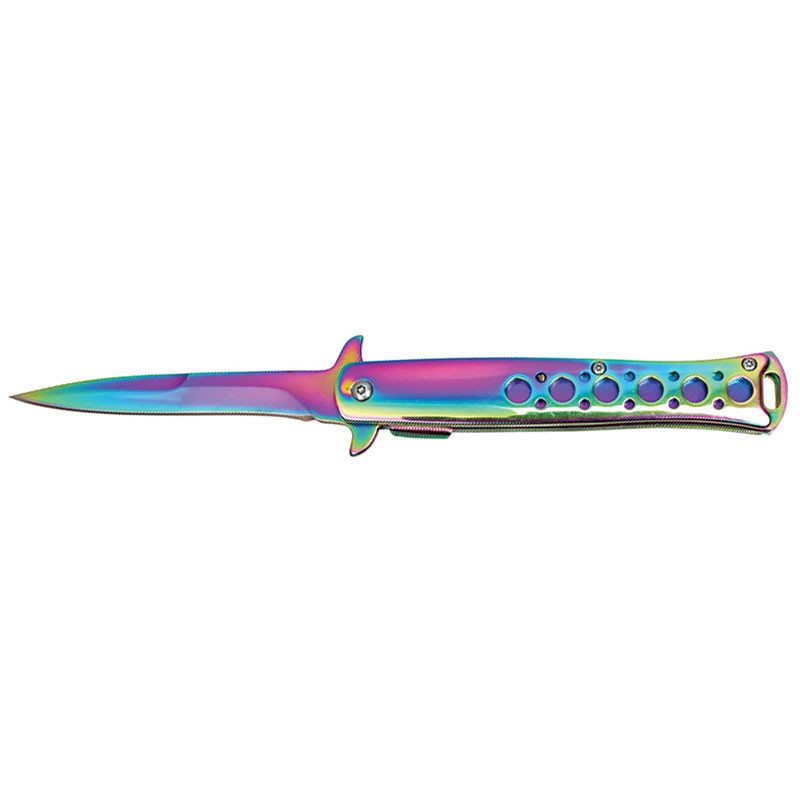 Iridescent Stiletto - 9" Rainbow Stiletto Pocket Knife