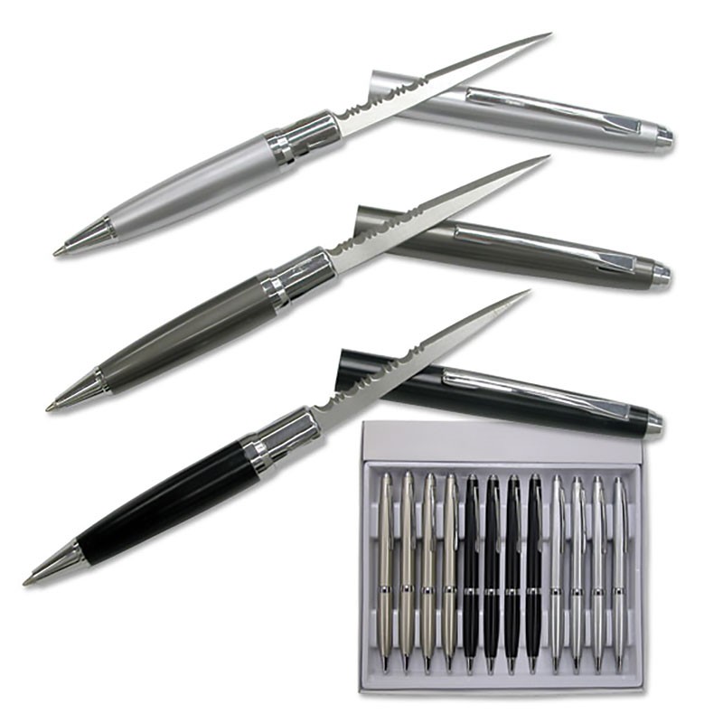 StealthScribe 12-Pack Pen Knife Display - Black and Silver