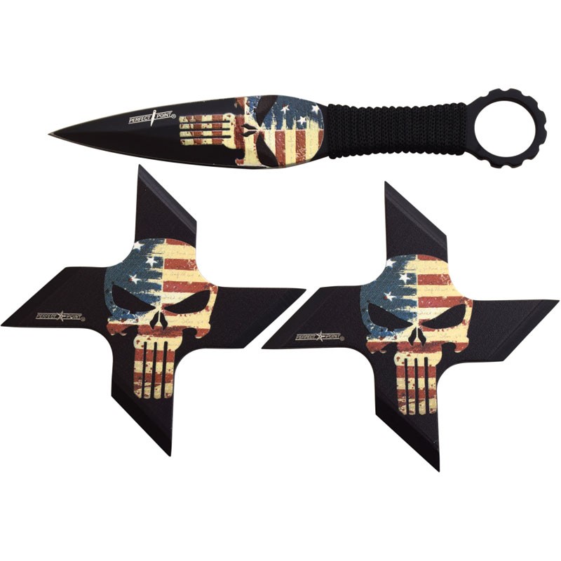 Skull Flag Design 3 Piece Throwing Set - Faded Flag Design