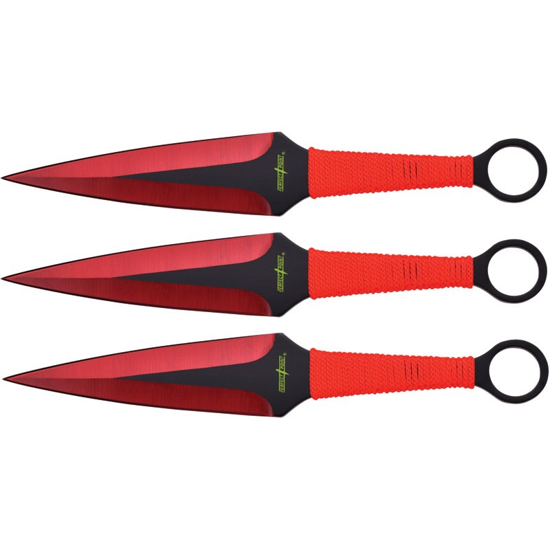 9" 3pc Set Throwing Knives Red w Matcing Cord Wrap