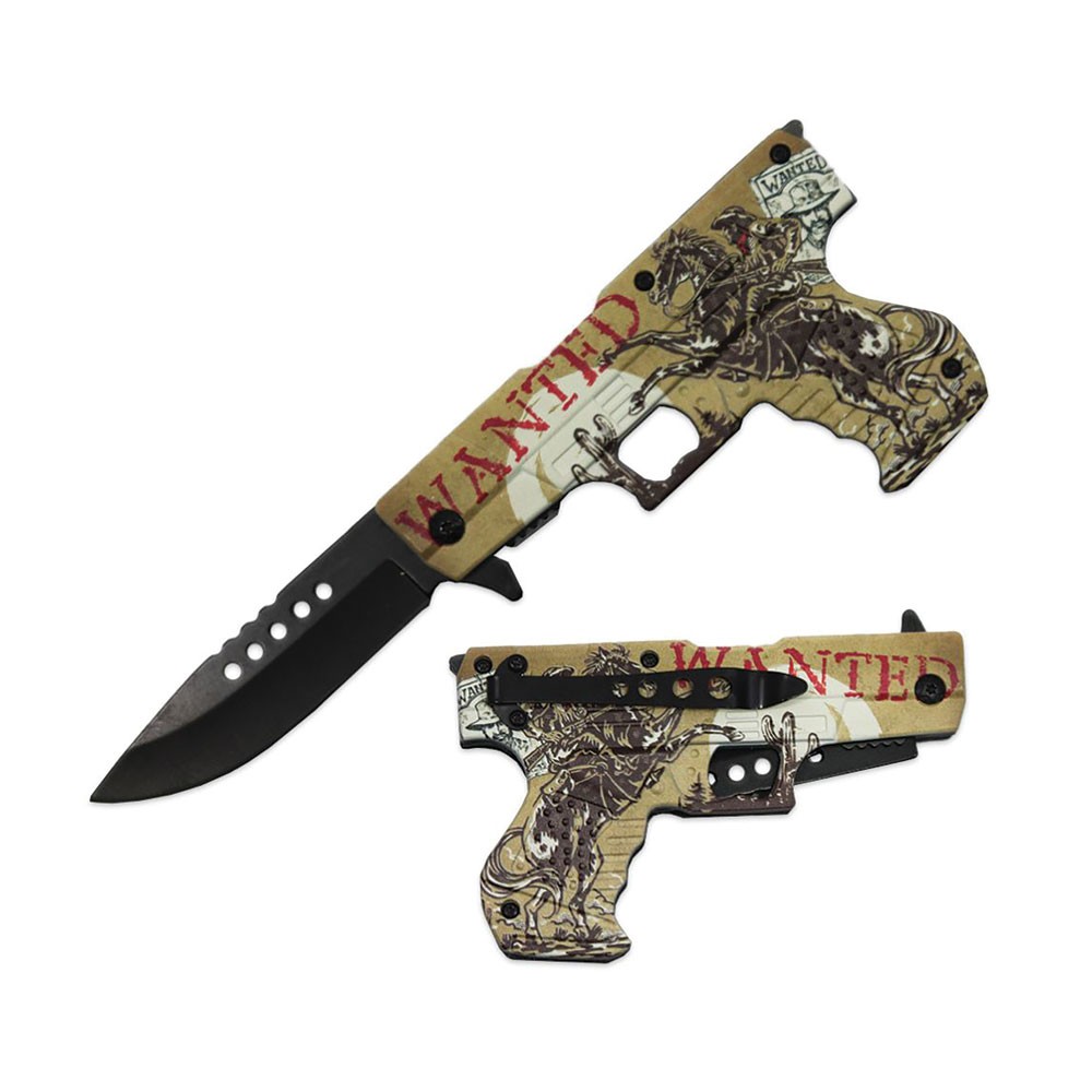 Outlaw Wanted Gun-Handle Assist-Open Folding Knife