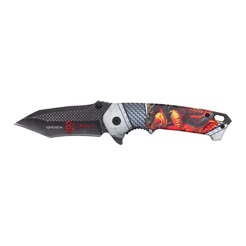 Mystic Dragon Stonewashed Pocket Knife - Red